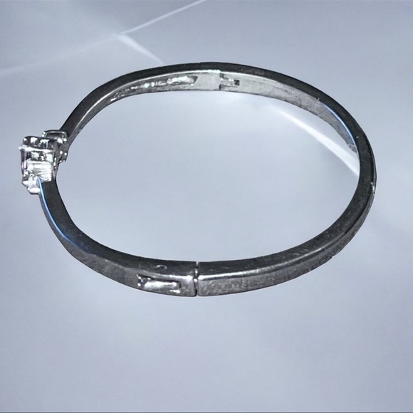 Vintage CZ Silver Tone Bangle Bypass Bracelet - Picture 6 of 6